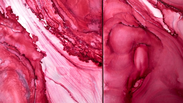 Różowe podwójne abstrakcyjne tło marmuru tekstury płynu wzór podzielony na pół w pionie mieszanka farb