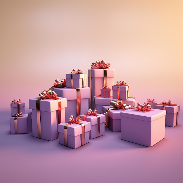Różowe pudełka na prezenty ze złotymi wstążkami AI Generative