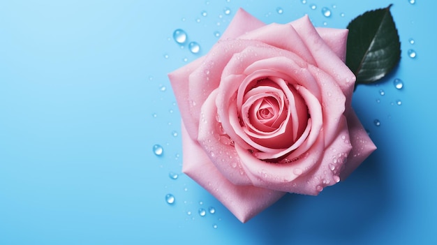 Różowe róże na niebieskim tle wygenerowane przez sztuczną inteligencję