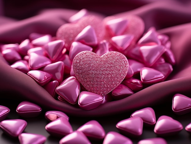 Różowe serca na różowym tle fotorealistyczne ultra ostre