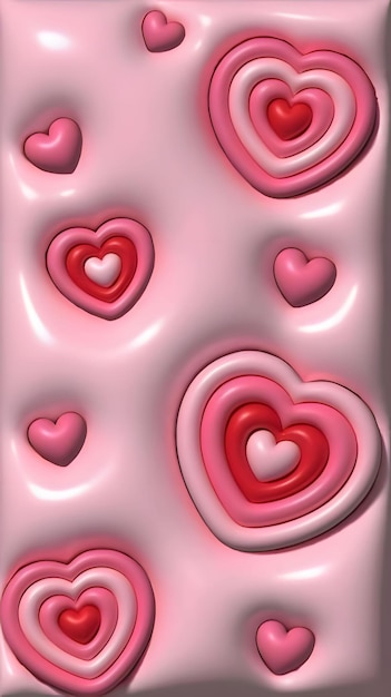 Różowe serca z poziomami konturów na różowym tle 3D Serce jako symbol uczuć i miłości