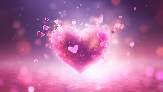 Różowe serce na abstrakcyjnym świetlnym tle w kształcie serca