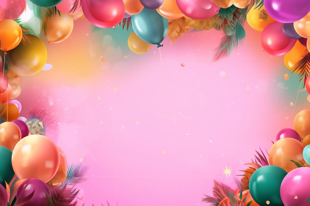 Różowe tło z kolorowymi balonikami i gwiazdką na spodzie