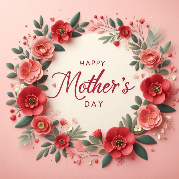 różowe tło z kwiatami i słowami Szczęśliwego Dnia Matki