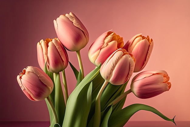 Różowe tulipany tło ilustracji AI Generative