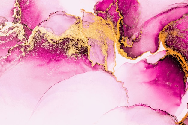 Różowe złoto streszczenie tło marmuru płynnym tuszem sztuki malowania na papierze.