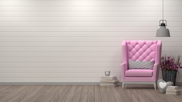 Różowego karła biel ściany wewnętrznego projekta pokoju tła tła lampowe szare poduszki