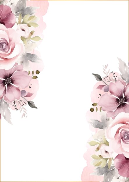 Zdjęcie różowo-biała i fioletowo-fioletowa ramka wektorowa z wzorem liściastym na tle z florą i kwiatami