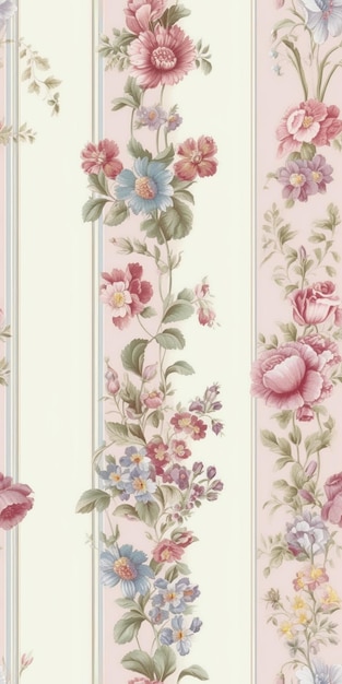 Różowo-biała tapeta z kwiatowym wzorem.