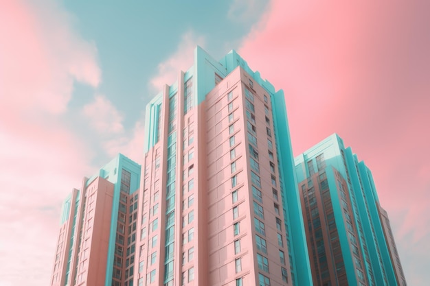 Różowo-niebieski wieżowiec Generuj Ai