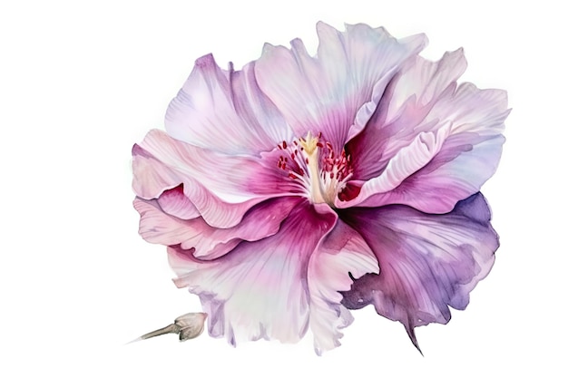 Różowy akwarelowy obraz pojedynczego kwiatu na białym tle delikatny i elegancki