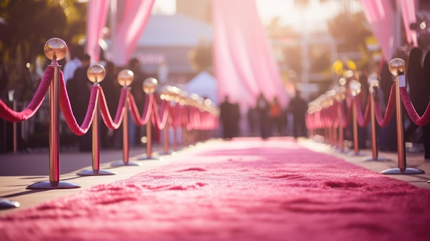 Zdjęcie różowy dywan na festiwalu filmowym ceremonia wręczenia nagród gwiazd ai tło