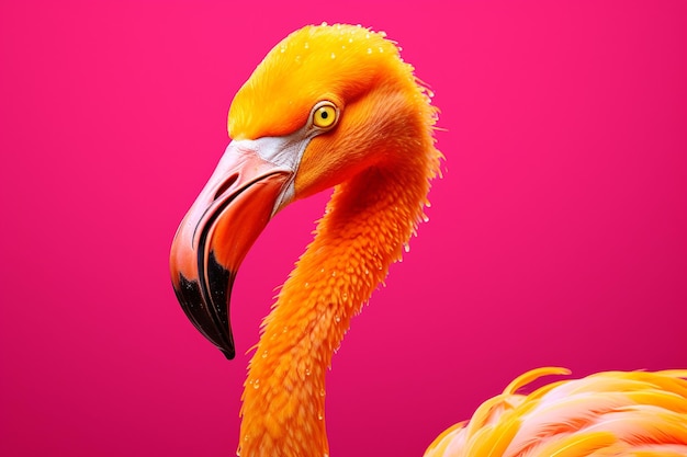 Różowy flamingo na żywo żółtym tle