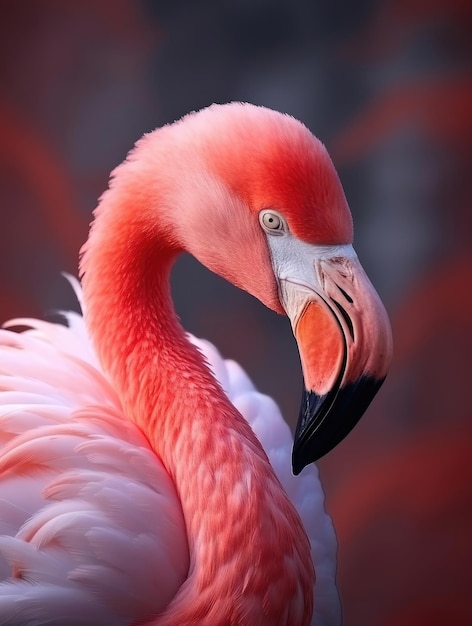 Różowy flamingo w zbliżeniu na niewyraźnym tle