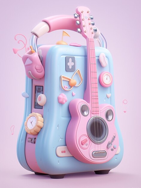 Różowy futerał na gitarę z różową gitarą.