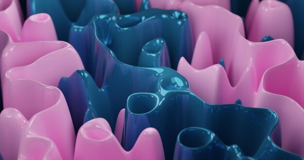 Zdjęcie różowy i niebieski kolorowe abstrakcyjne formy tła tapety. szablon projektu układu. 3d render ilustracja z falistymi formami błyszczącego materiału. artystyczny baner koncepcji kryptograficznej nft z miejscem na kopię