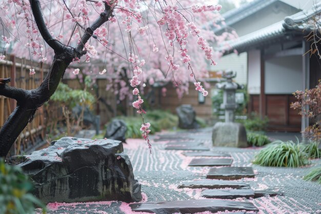 różowy japoński kwitnący ogród koncepcja wiosny