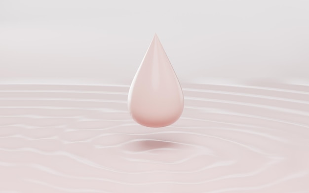 Różowy kształt kropli unoszący się na renderowaniu 3d wody