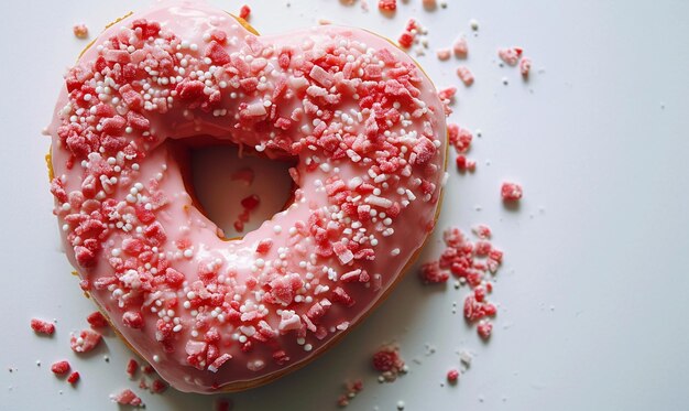 Zdjęcie różowy kształt serca pączka koncepcja deseru na walentynki