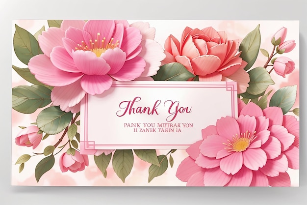 Zdjęcie różowy kwiat akwarelowy szablon kartki podziękowania