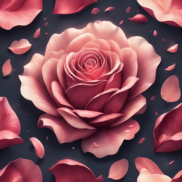 różowy kwiat róży z liśćmipiękna karta kwiatowa z różami ilustracja 3d