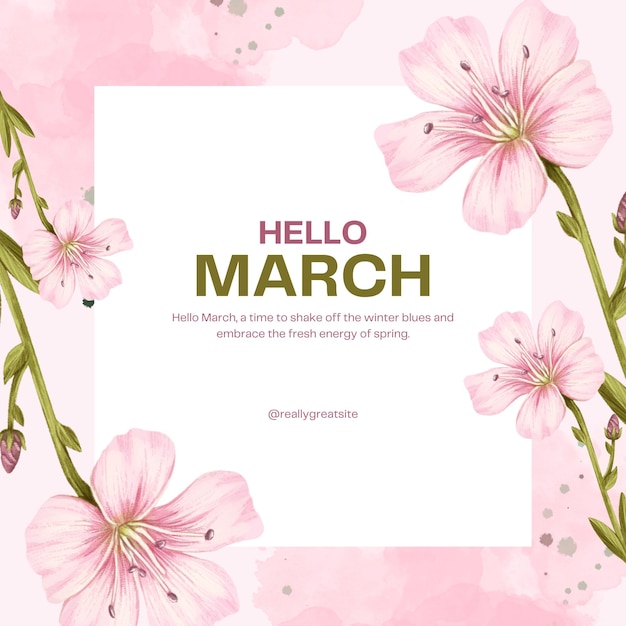 Różowy kwiatowy Hello March Instagram Post 1