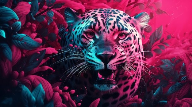 Zdjęcie różowy leopard w dżungli