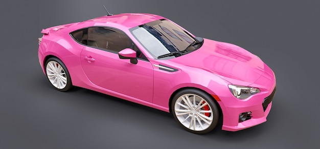 Różowy mały samochód sportowy coupe. renderowania 3D.