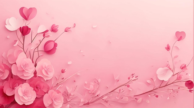 Różowy papier sztuki miłość i kształt serca z kwiatem i parą kolorowy styl papieru