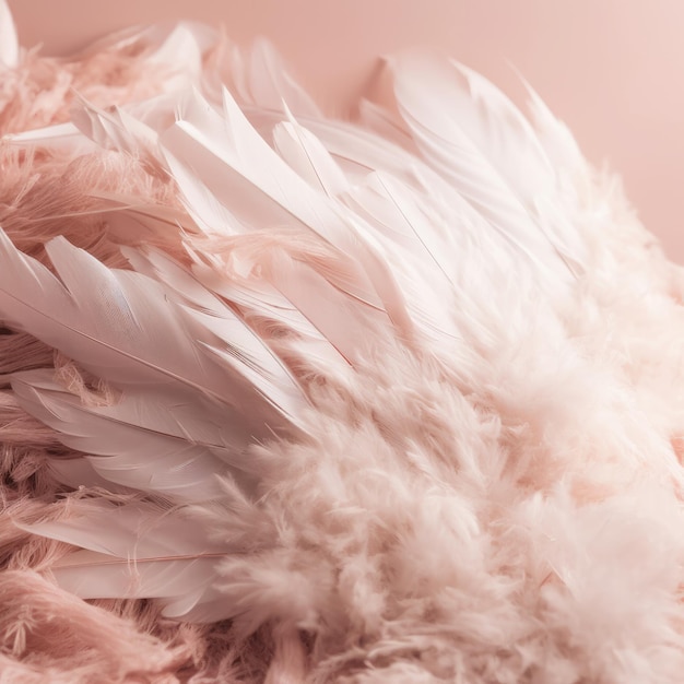 Różowy pierzasty kurczak leży na różowym tle.