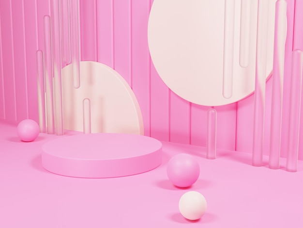Różowy projekt podium do prezentacji produktów, renderowany w 3D