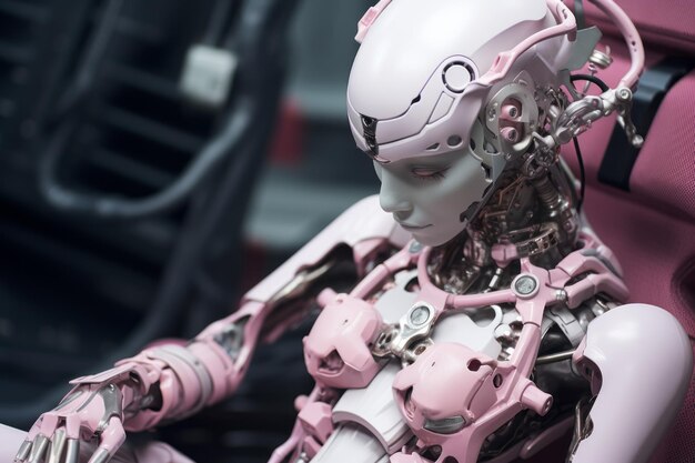 Zdjęcie różowy robot siedzący w samochodzie
