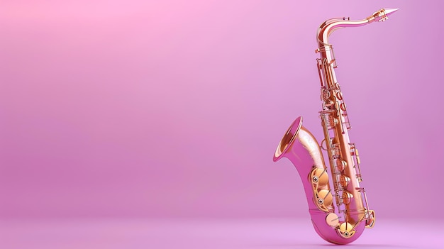 Różowy saksofon na różowym tle 3D