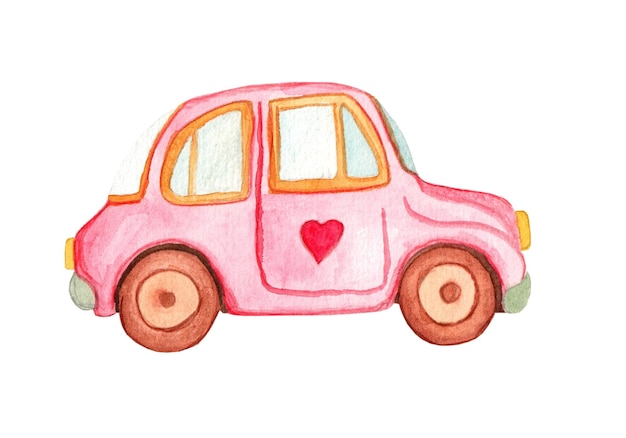 Różowy stary samochód z sercem.