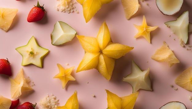 Zdjęcie różowy stół z owocem w kształcie gwiazdy