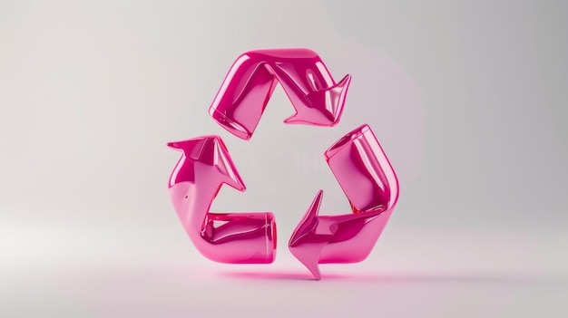 Różowy symbol recyklingu na białym tle