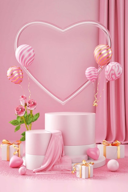 Różowy tort urodzinowy z sercem na wierzchu