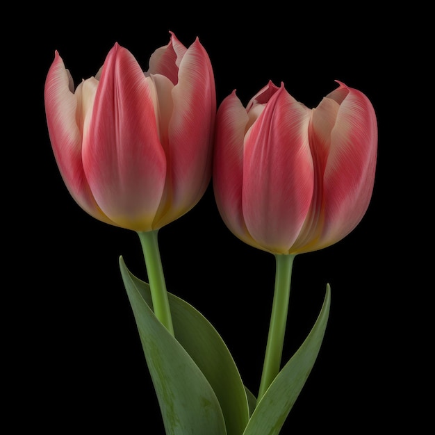 Różowy tulipan z zieloną łodygą i napisem tulipany