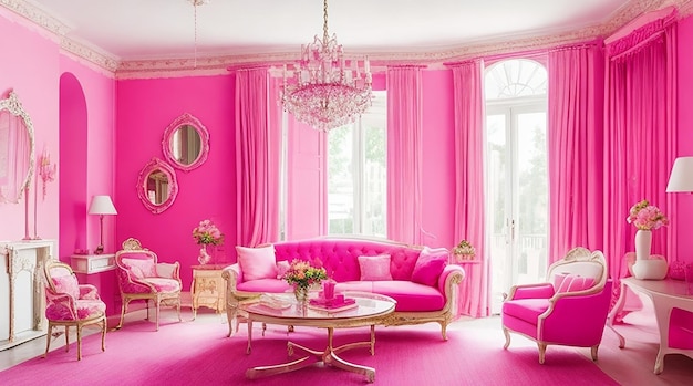 Różowy wnętrze z wieloma różowymi kolorami
