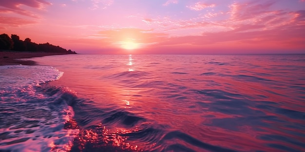 różowy zachód słońca na morzu światło słoneczne niewyraźne światło na wodzie morskiej