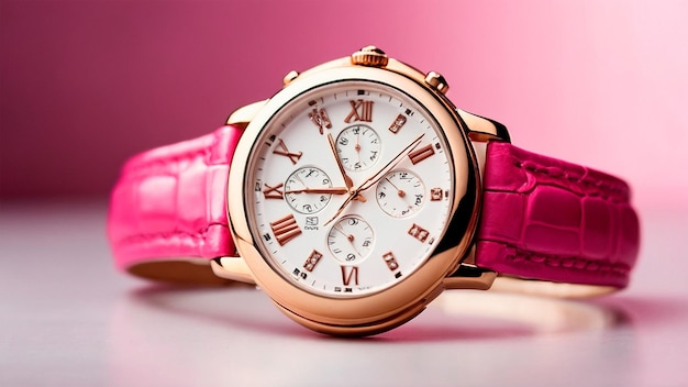 Różowy zegarek na różowym tle