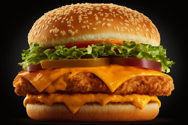 Rozpływający się w ustach Cheese Burger Pyszne fast foodowe klasyczne dzieło sztuki generowane przez Ai