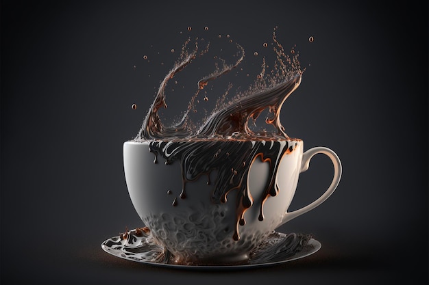 Rozpryskiwania kawy na czarnym tle
