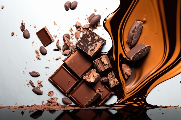 Rozpryskiwanie i lewitacja kawałków czekolady i cukierków