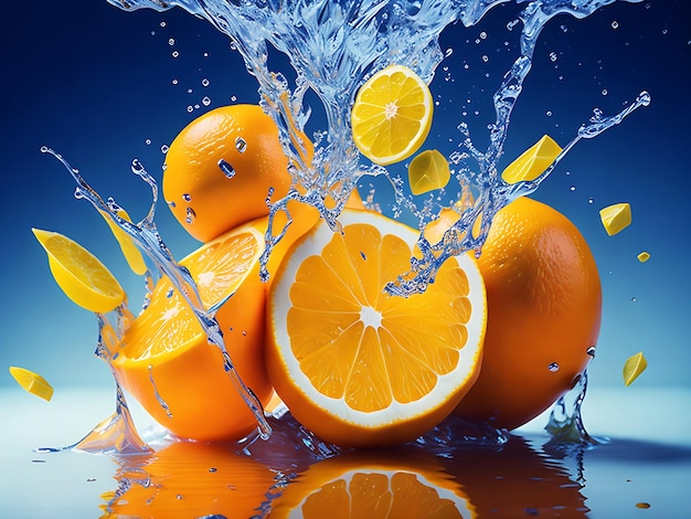 Rozpryskiwanie soku pomarańczowego Generative Ai