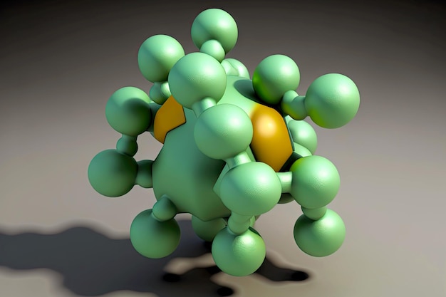 Zdjęcie rozszerzone zbliżenie cząsteczki modelu wolumetrycznego na szarym zielonym tle