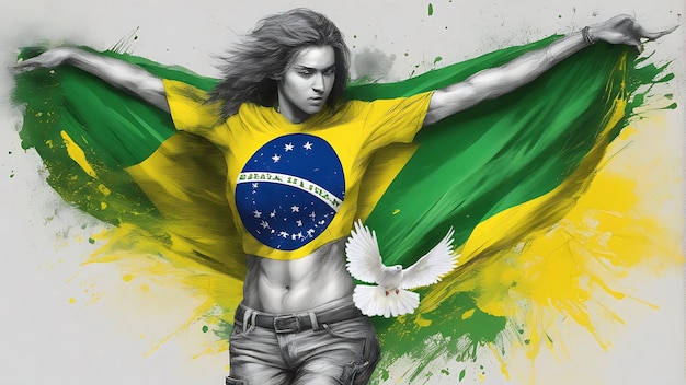 Rozwijanie kolorów wolności z ludźmi z flagą Radość i duma z brazylijskiego Dnia Niepodległości Celeb