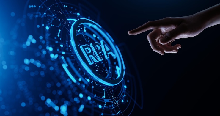 Zdjęcie rpa (robotic process automation automation and business management transformation technology) - technologia automatyzacji procesów robotycznych i transformacji zarządzania przedsiębiorstwem.