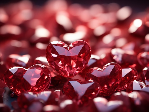 Zdjęcie rubinowe serca na czerwonym tle fotorealistyczne ultra ostre prostota ultra szczegółowe skupienie