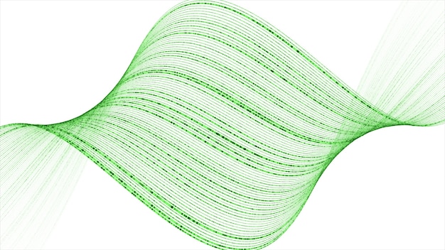 Zdjęcie ruch skrętu linii zielony kolor na białym tle, abstrakcyjne tło cząstek cyfrowych